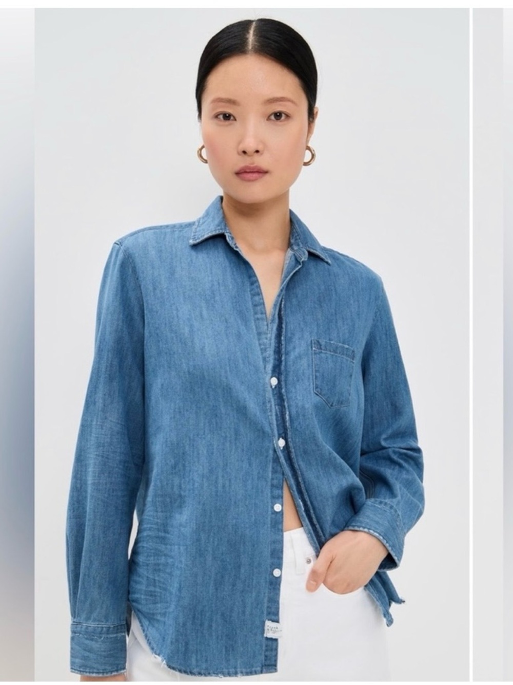 Frank & Eileen Eileen Denim Relaxed long sleeve button down shirt size Large.